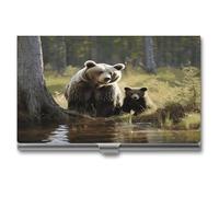 QWNMD Étui pour cartes de visite en métal avec fermeture à boucle - Motif ours marron - Pour homme et femme, Mother Brown Bears Protect