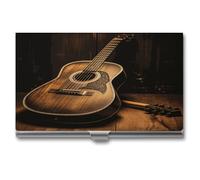 QWNMD Étui pour cartes de visite en métal avec fermeture à boucle Style Old West Guitarprinted Porte-cartes de visite pour homme et femme, Guitare Old West