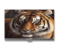 QWNMD Porte-cartes de visite fin en métal avec fermeture à boucle - Motif tigre du Bengale - Pour homme et femme, Tigre du Bengal.