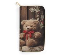 QWNMD Portefeuille en cuir pour femme avec fermeture éclair, branche d'arbre de Noël, poupée d'ours, porte-cartes, 19,8 x 10,4 x 3,6 cm, moderne, Poupée ours branche d'arbre de Noël, 7.8 x 4.1 x 1.4