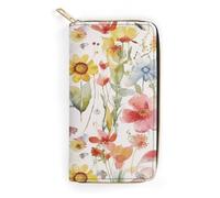 QWNMD Portefeuille en cuir pour femme avec fermeture éclair et motif floral aquarelle printanière, 19,8 x 10,4 x 3,6 cm, moderne, Fleur printanière aquarelle, 7.8 x 4.1 x 1.4 inches, Moderne