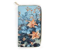QWNMD Portefeuille en cuir pour femme avec fermeture éclair et papillon bleu, motif floral, 19,8 x 10,4 x 3,6 cm, moderne, Papillon bleu floral, 7.8 x 4.1 x 1.4 inches, Moderne