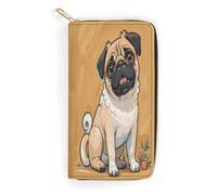 QWNMD Portefeuille en cuir pour femme avec fermeture éclair - Motif carlin de dessin animé amusant - 20 x 10 x 3,6 cm - Moderne, Chiots carlin drôles de dessin animé, 7.8 x 4.1 x 1.4 inches, Moderne