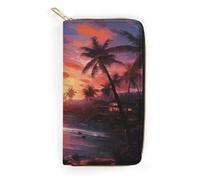 QWNMD Portefeuille en cuir pour femme avec fermeture éclair - Motif coucher de soleil tropical coloré - 19,8 x 10,4 x 3,6 cm - Moderne, Coucher de soleil tropical coloré, 7.8 x 4.1 x 1.4 inches,