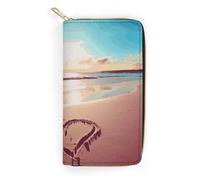 QWNMD Portefeuille en cuir pour femme avec fermeture éclair - Motif Love Beach - 19,8 x 10,4 x 3,6 cm - Moderne, Love Beach, 7.8 x 4.1 x 1.4 inches, Moderne