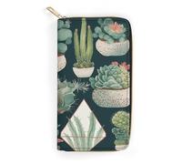 QWNMD Portefeuille en cuir pour femme avec fermeture éclair, motif plantes succulentes et vert, 19,8 x 10,4 x 3,6 cm, moderne, Plantes succulentes et vertes, 7.8 x 4.1 x 1.4 inches, Moderne