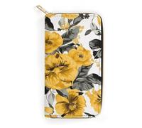 QWNMD Portefeuille en cuir pour femme avec fermeture éclair - Motif rose jaune - 19,8 x 10,4 x 3,6 cm - Moderne, Rose jaune., 7.8 x 4.1 x 1.4 inches, Moderne