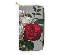 QWNMD Portefeuille en cuir pour femme avec fermeture éclair - Motif roses noires blanches et rouges - 19,8 x 10,4 x 3,6 cm - Moderne, Roses noires, blanches et rouges, 7.8 x 4.1 x 1.4 inches, Moderne