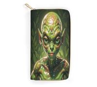 QWNMD Portefeuille en cuir pour femme avec imprimé extraterrestre vert, porte-cartes avec fermeture éclair, Alien vert, 19,8 x 10,4 x 3,6 cm, moderne, Vert alien, 7.8 x 4.1 x 1.4 inches, Moderne