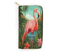 QWNMD Portefeuille en cuir pour femme avec imprimé flamant rose tropical, porte-cartes avec fermeture éclair, 19,8 x 10,4 x 3,6 cm, moderne, Flamant rose tropical., 7.8 x 4.1 x 1.4 inches, Moderne