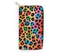 QWNMD Portefeuille en cuir pour femme avec imprimé léopard coloré, porte-cartes avec fermeture éclair, motif léopard coloré, 19,8 x 10,4 x 3,6 cm, moderne, Léopard coloré., 7.8 x 4.1 x 1.4 inches,