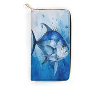QWNMD Portefeuille en cuir pour femme avec imprimé poisson bleu, porte-cartes avec fermeture éclair, motif poisson bleu, 19,8 x 10,4 x 3,6 cm, moderne, Poisson bleu., 7.8 x 4.1 x 1.4 inches, Moderne