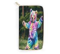 QWNMD Portefeuille en cuir pour femme avec imprimé tie-dye avec fermeture éclair, 19,8 x 10,4 x 3,6 cm, moderne, Imprimé tie-dye ours dansant, 7.8 x 4.1 x 1.4 inches, Moderne