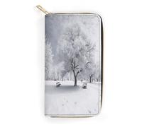 QWNMD Portefeuille en cuir pour femme avec motif arbre de neige blanc, porte-cartes avec fermeture éclair, motif arbre de neige blanc, 19,8 x 10,4 x 3,6 cm, moderne, Arbre à neige blanc, 7.8 x 4.1 x