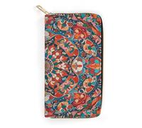 QWNMD Portefeuille en cuir pour femme avec motifs floraux complexes, porte-cartes avec fermeture éclair, motif floral complexe, 19,8 x 10,4 x 3,6 cm, moderne, Motifs floraux complexes, 7.8 x 4.1 x 1.4