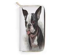 QWNMD Portefeuille en cuir pour femme - Imprimé Boston Terrier - Porte-cartes avec fermeture éclair - 19,8 x 10,4 x 3,6 cm - Moderne, Boston Terrier, 7.8 x 4.1 x 1.4 inches, Moderne