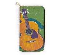 QWNMD Portefeuille en cuir pour femme - Imprimé guitare acoustique et porte-cartes avec fermeture éclair - 19,8 x 10,4 x 3,6 cm - Moderne, Couleurs acoustiques et guitares, 7.8 x 4.1 x 1.4 inches,