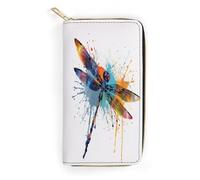QWNMD Portefeuille en cuir pour femme - Imprimé libellule - Avec fermeture éclair - Motif éclaboussures de peinture - 19,8 x 10,4 x 3,6 cm - Moderne, Peinture Splash Libellule, 7.8 x 4.1 x 1.4 inches,