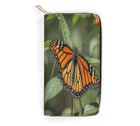 QWNMD Portefeuille en cuir pour femme - Imprimé papillon monarque - Porte-cartes avec fermeture éclair - 19,8 x 10,4 x 3,6 cm - Moderne, Papillon monarque, 7.8 x 4.1 x 1.4 inches, Moderne