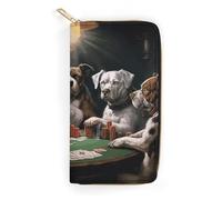 QWNMD Portefeuille en cuir pour femme jouant au poker - Portefeuille imprimé avec fermeture éclair - 19,8 x 10,4 x 3,6 cm - Moderne, Jouer aux chiens de poker, 7.8 x 4.1 x 1.4 inches, Moderne