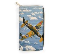 QWNMD Portefeuille en cuir pour femme - Motif avion de la Seconde Guerre mondiale - Avec fermeture éclair - Avec fermeture éclair - 20 x 10 x 3,6 cm - Moderne, Avion de la Seconde Guerre Mondiale, 7.8
