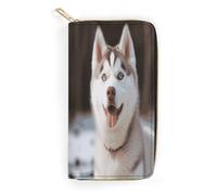 QWNMD Portefeuille en cuir pour femme - Motif chien husky piquant - Porte-carte avec fermeture éclair - Motif chien husky piquant - 19,8 x 10,4 x 3,6 cm - Moderne, Husky Piquant Dog, 7.8 x 4.1 x 1.4