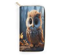 QWNMD Portefeuille en cuir pour femme - Motif chouette mignonne - Porte-cartes avec fermeture éclair - Motif hibou mignon - 19,8 x 10,4 x 3,6 cm - Moderne, Motif hibou, 7.8 x 4.1 x 1.4 inches, Moderne