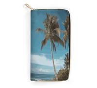 QWNMD Portefeuille en cuir pour femme - Motif cocotier - Avec fermeture éclair - 19,8 x 10,4 x 3,6 cm - Moderne, Coco de plage., 7.8 x 4.1 x 1.4 inches, Moderne