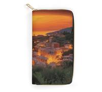 QWNMD Portefeuille en cuir pour femme - Motif coucher de soleil italien - Porte-cartes avec fermeture éclair - Motif coucher de soleil italien - 19,8 x 10,4 x 3,6 cm - Moderne, Coucher de soleil, 7.8