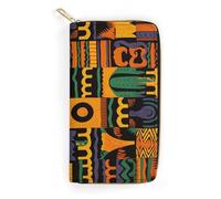 QWNMD Portefeuille en cuir pour femme - Motif ethnique africain - Porte-cartes - Avec fermeture éclair - Motif ethnique africain - 19,8 x 10,4 x 3,6 cm - Moderne, Motif ethnique africain., 7.8 x 4.1 x