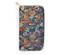 QWNMD Portefeuille en cuir pour femme - Motif fleurs médiévales en brocart - Portefeuille imprimé avec fermeture éclair - Style brocart - 19,8 x 10,4 x 3,6 cm - Moderne, Fleurs médiévales dans le