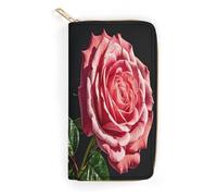 QWNMD Portefeuille en cuir pour femme - Motif floral de nombreux fans - Portefeuille imprimé avec fermeture éclair - Portefeuille en cuir - Fleur de rose de nombreux fans - 19,8 x 10,4 x 3,6 cm -