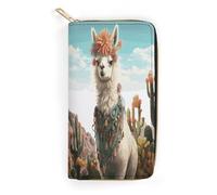 QWNMD Portefeuille en cuir pour femme - Motif lama mexicain - Avec fermeture éclair - Vert lama mexicain - 19,8 x 10,4 x 3,6 cm - Moderne, Lama vert mexicain, 7.8 x 4.1 x 1.4 inches, Moderne