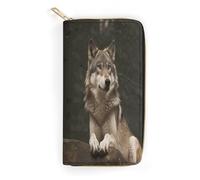 QWNMD Portefeuille en cuir pour femme - Motif loup gris - Porte-cartes avec fermeture éclair - 19,8 x 10,4 x 3,6 cm - Moderne, Loup gris., 7.8 x 4.1 x 1.4 inches, Moderne