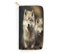 QWNMD Portefeuille en cuir pour femme - Motif loup mignon - Porte-cartes avec fermeture éclair - 19,8 x 10,4 x 3,6 cm - Moderne, Loup mignon., 7.8 x 4.1 x 1.4 inches, Moderne