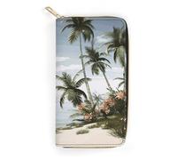 QWNMD Portefeuille en cuir pour femme - Motif palmiers tropicaux - Porte-carte avec fermeture éclair - Motif palmiers tropicaux - 19,8 x 10,4 x 3,6 cm - Moderne, Palmiers tropicaux., 7.8 x 4.1 x 1.4
