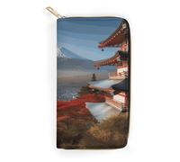 QWNMD Portefeuille en cuir pour femme - Motif paysage du mont Fuji du Japon - Porte-cartes avec fermeture éclair - Paysage japonais Mount Fuji - 19,8 x 10,4 x 3,6 cm - Moderne, Japon Mont Fuji