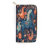QWNMD Portefeuille en cuir pour femme - Motif poney ludique - Porte-cartes avec fermeture éclair - 19,8 x 10,4 x 3,6 cm - Moderne, Poney ludique, 7.8 x 4.1 x 1.4 inches, Moderne
