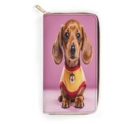 QWNMD Portefeuille en cuir pour femme - Motif teckel mignon - Porte-cartes avec fermeture éclair - Motif teckel mignon - 19,8 x 10,4 x 3,6 cm - Moderne, Joli teckel Duggee, 7.8 x 4.1 x 1.4 inches,