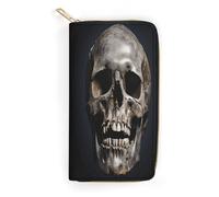 QWNMD Portefeuille en cuir pour femme - Motif tête de mort - Porte-cartes avec fermeture éclair - Motif crâne de mort - 19,8 x 10,4 x 3,6 cm - Moderne, Tête de mort, 7.8 x 4.1 x 1.4 inches, Moderne
