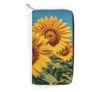 QWNMD Portefeuille en cuir pour femme - Motif tournesols - Porte-cartes avec fermeture éclair - 19,8 x 10,4 x 3,6 cm - Moderne, Fleurs de tournesol, 7.8 x 4.1 x 1.4 inches, Moderne