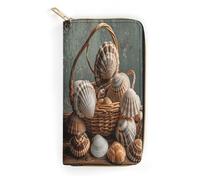 QWNMD Portefeuille en cuir pour femme - Série Farmhouse Shell Series - Portefeuille imprimé avec fermeture éclair et pochette en cuir, série de coquillage de ferme, 19,8 x 10,4 x 3,6 cm, moderne,
