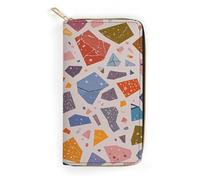 QWNMD Portefeuille en cuir pour femme Terrazzo Marbre Pastel Imprimé Portefeuille Porte-cartes avec fermeture éclair Portefeuille en cuir, Terrazzo Marble Pastel, 19,8 x 10,4 x 3,6 cm, moderne,