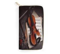 QWNMD Portefeuilles en cuir pour femme avec fermeture éclair, partition de violon, partition de musique, 19,8 x 10,4 x 3,6 cm, moderne, Partitions de violon, 7.8 x 4.1 x 1.4 inches, Moderne