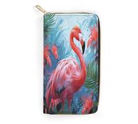 QWNMD Portefeuilles en cuir pour femme avec imprimé flamant rose peint, porte-cartes avec fermeture éclair, flamant rose, 19,8 x 10,4 x 3,6 cm, moderne, Flamant rose peint., 7.8 x 4.1 x 1.4 inches,