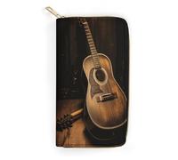 QWNMD Portefeuilles en cuir pour femme avec imprimé guitare Old West, porte-cartes avec fermeture éclair, guitare Old West, 19,8 x 10,4 x 3,6 cm, moderne, Guitare Old West, 7.8 x 4.1 x 1.4 inches,