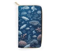 QWNMD Portefeuilles en cuir pour femme avec imprimé vie marine sous-marine, porte-cartes avec fermeture éclair, portefeuille en cuir, vie marine sous-marine, 19,8 x 10,4 x 3,6 cm, moderne, Vie marine