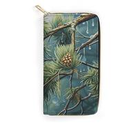 QWNMD Portefeuilles en cuir pour femme avec motif de gouttes de pluie et de pin avec fermeture éclair, 19,8 x 10,4 x 3,6 cm, moderne, Gouttes de pluie de pin, 7.8 x 4.1 x 1.4 inches, Moderne