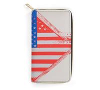QWNMD Portefeuilles en cuir pour femme avec motif drapeau américain, étoiles, rayures, porte-carte avec fermeture éclair, portefeuille en cuir, motif drapeau américain, rayures, 19,8 x 10,4 x 3,6 cm,