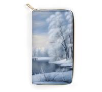 QWNMD Portefeuilles en cuir pour femme - Beau portefeuille imprimé d'hiver - Porte-cartes avec fermeture éclair - Beau hiver - 19,8 x 10,4 x 3,6 cm - Moderne, Magnifique hiver., 7.8 x 4.1 x 1.4